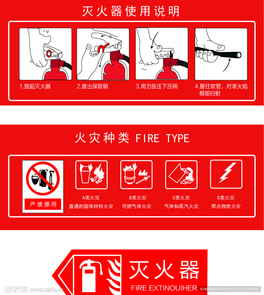 灭火器使用方法矢量图