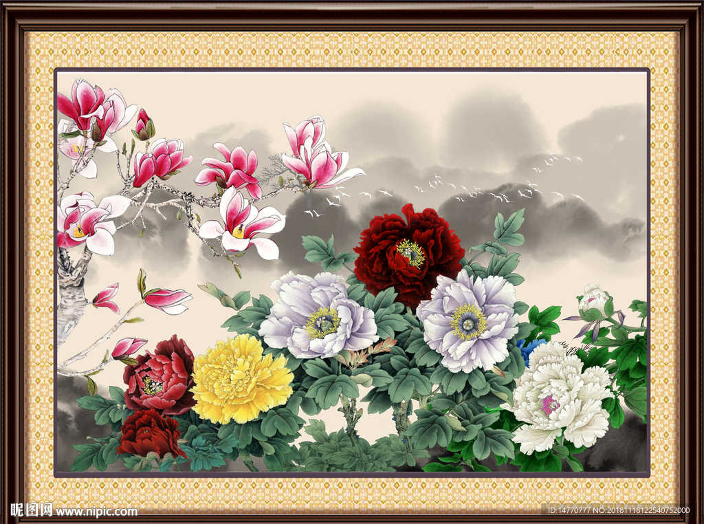 国画牡丹壁画