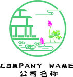 创意文艺荷花亭子标志logo