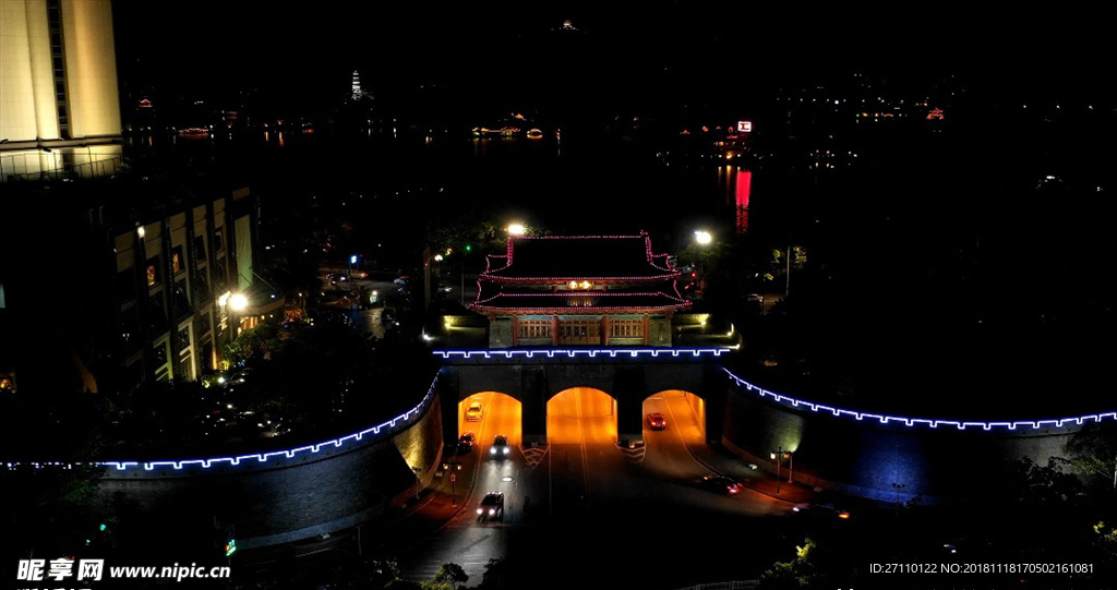 惠州延时航拍夜景朝京门