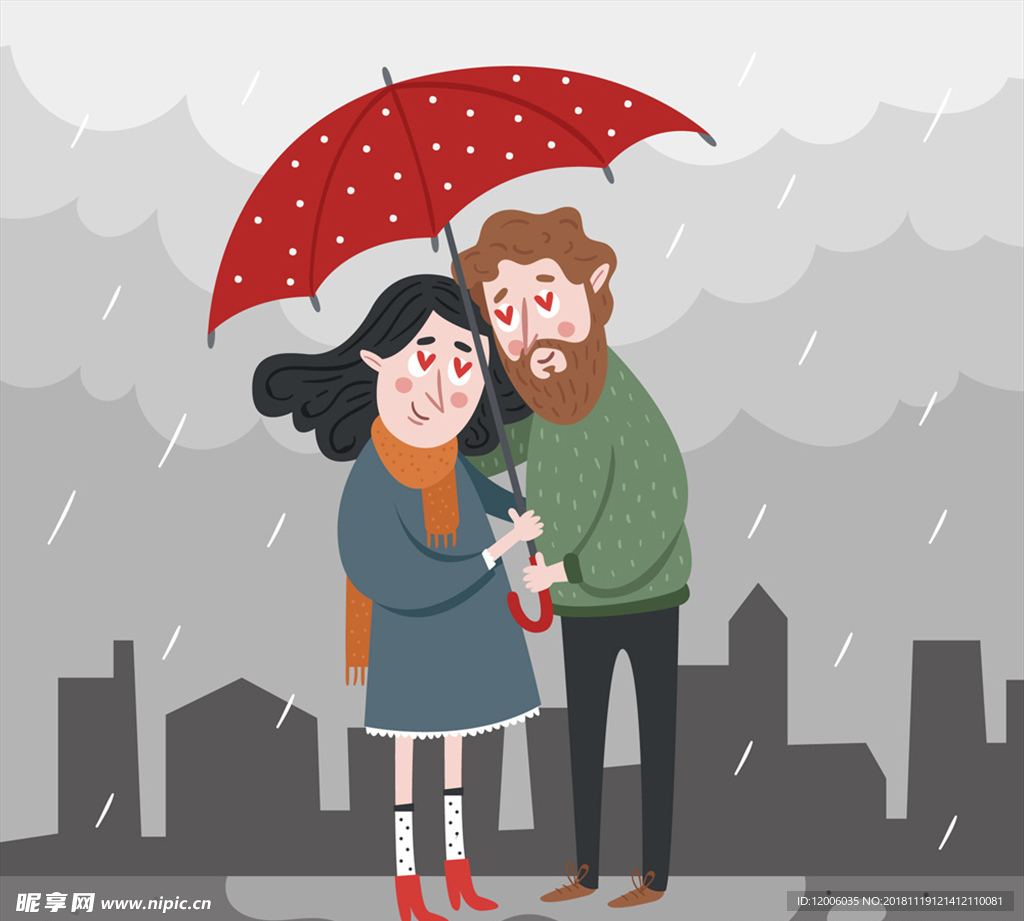撑伞在雨中约会的情侣设计图__生活人物_人物图库_设计图库_昵图网nipic.com