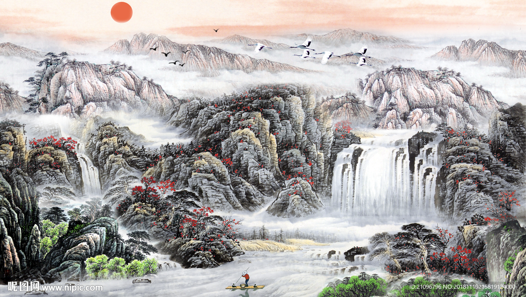 国画山水背景墙