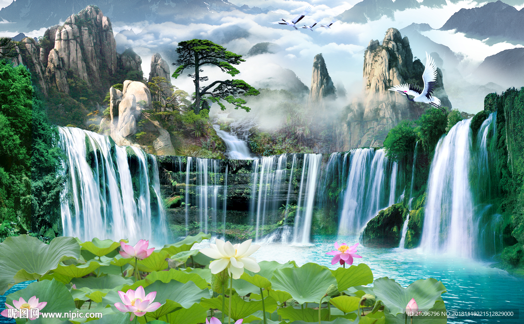 山水风景 电视背景墙