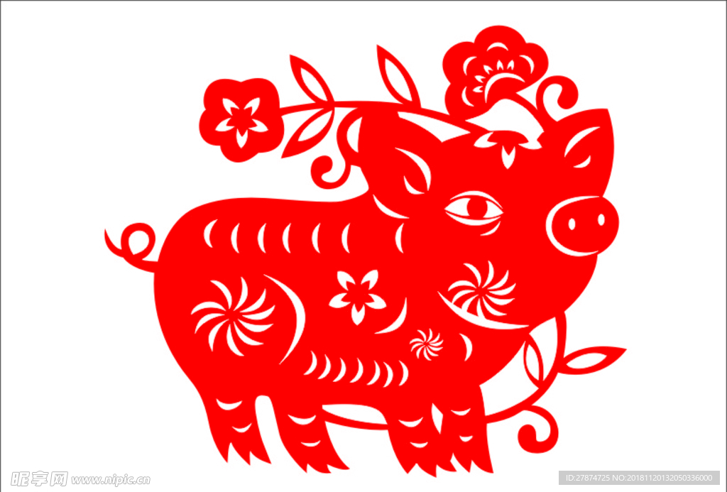 猪剪纸矢量素材