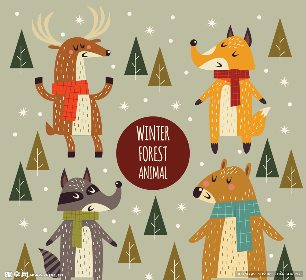 彩绘冬季动物