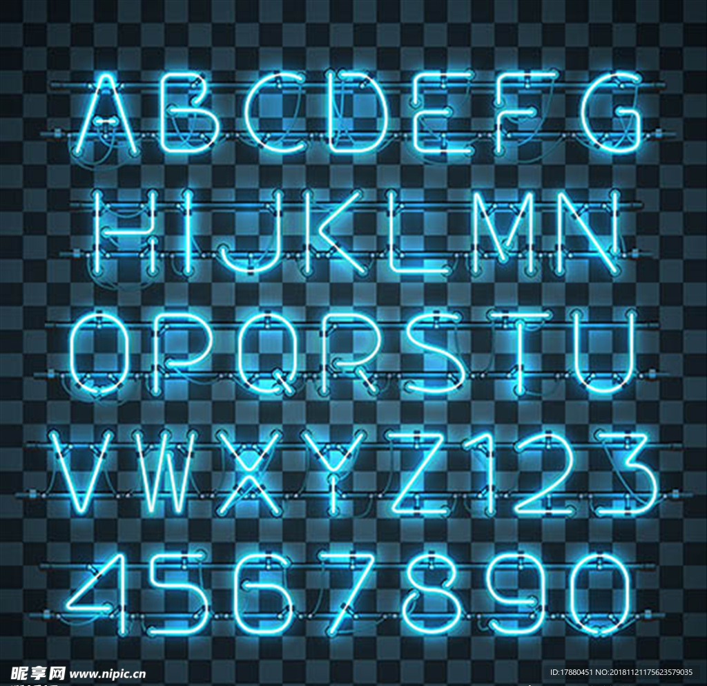 蓝色霓虹样式英文字母