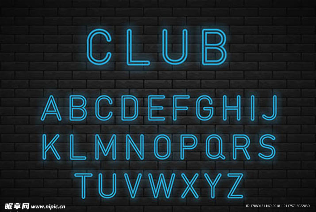 蓝色霓虹样式英文字母
