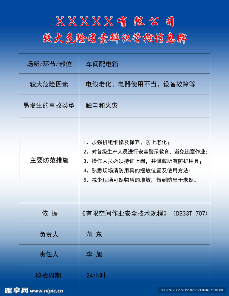较大危险因素辨识管控信息牌