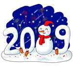 卡通可爱雪人2019新年夜