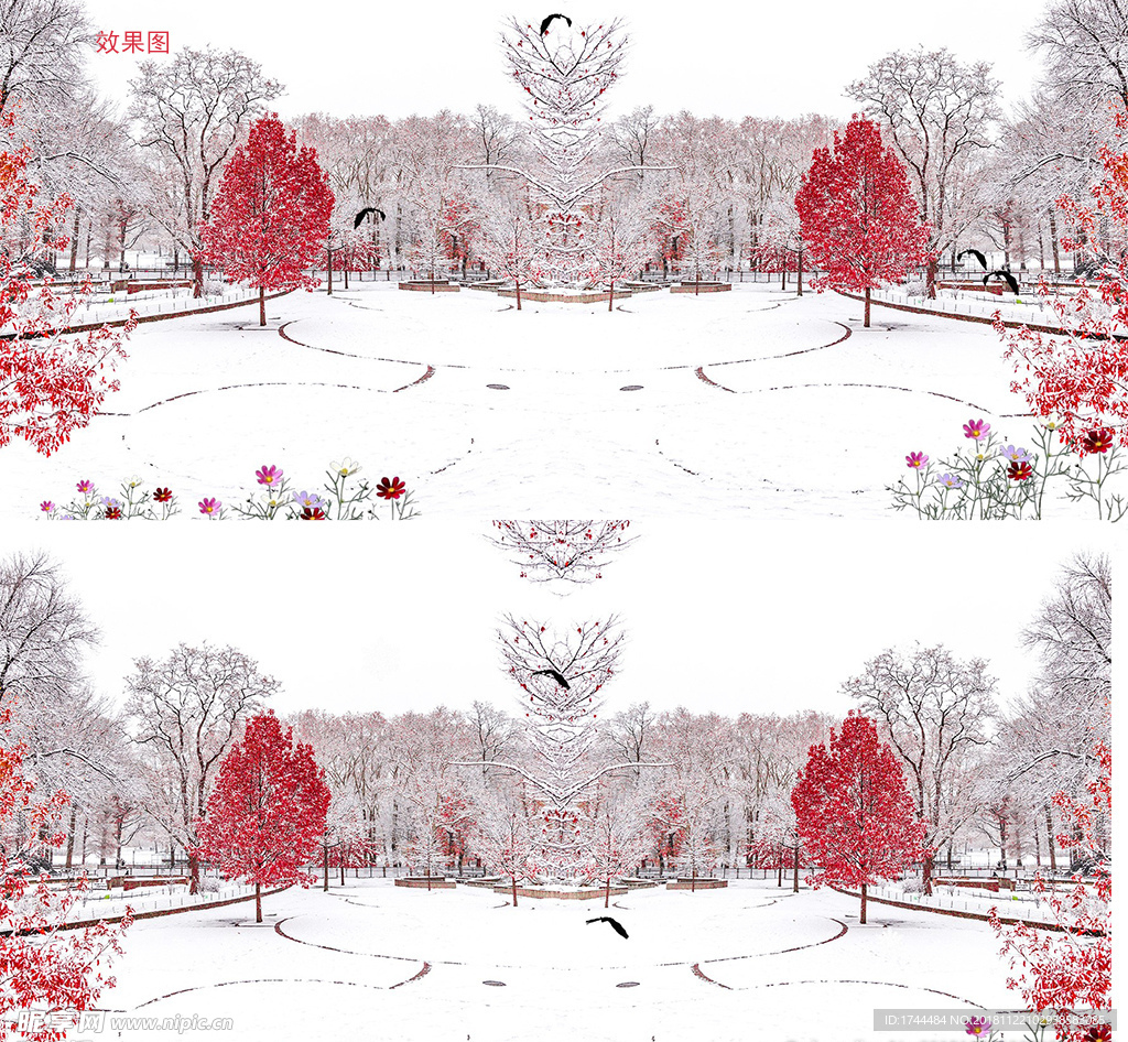 唯美冬天雪景红叶树下雪高清视频