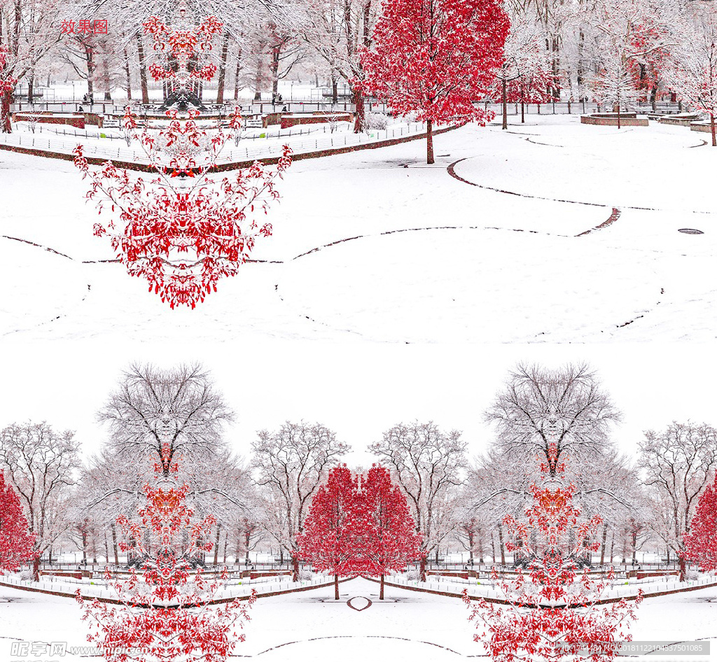 特效冬天雪景红叶树下雪高清视频