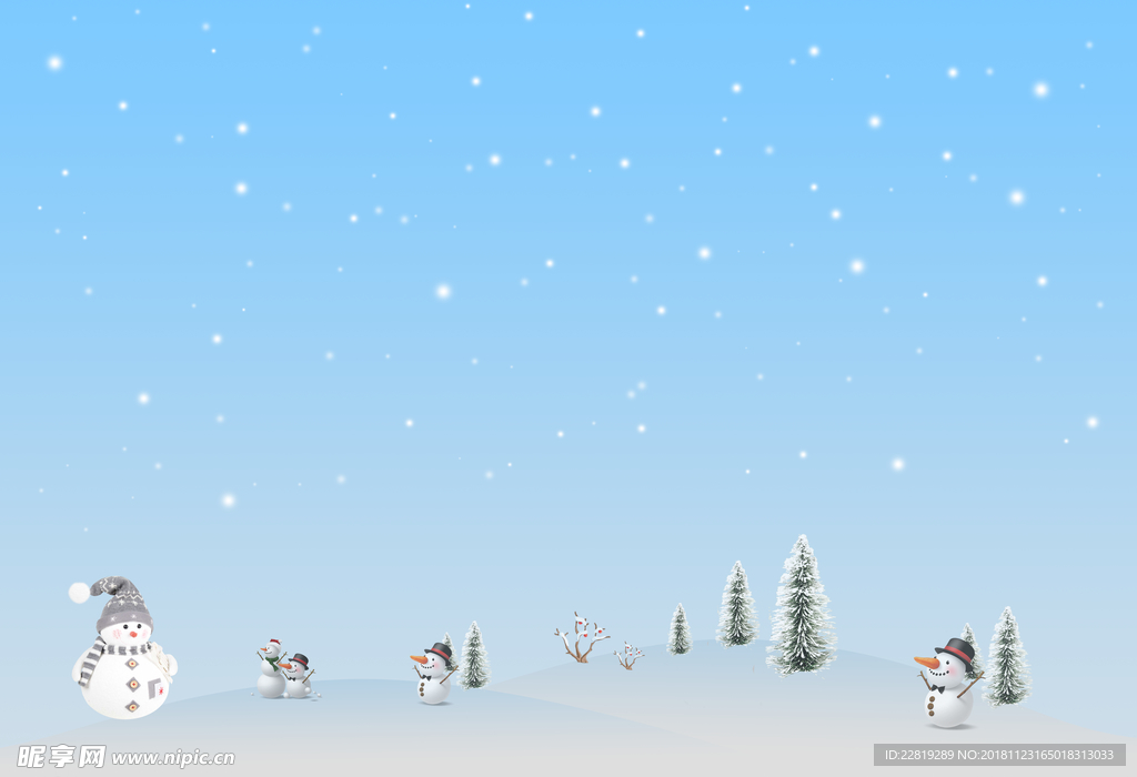 冬季下雪雪人松树圣诞背景