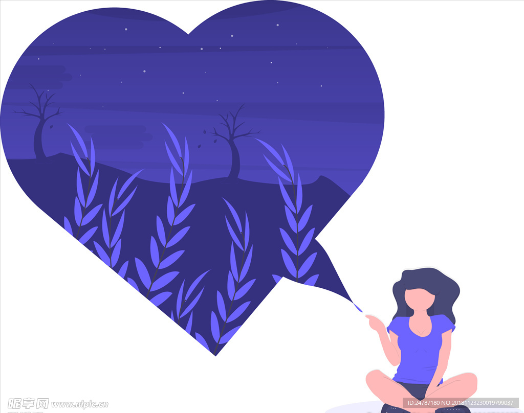 卡通女人盘腿