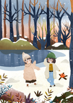 冬季雪景儿童玩耍小清新插画