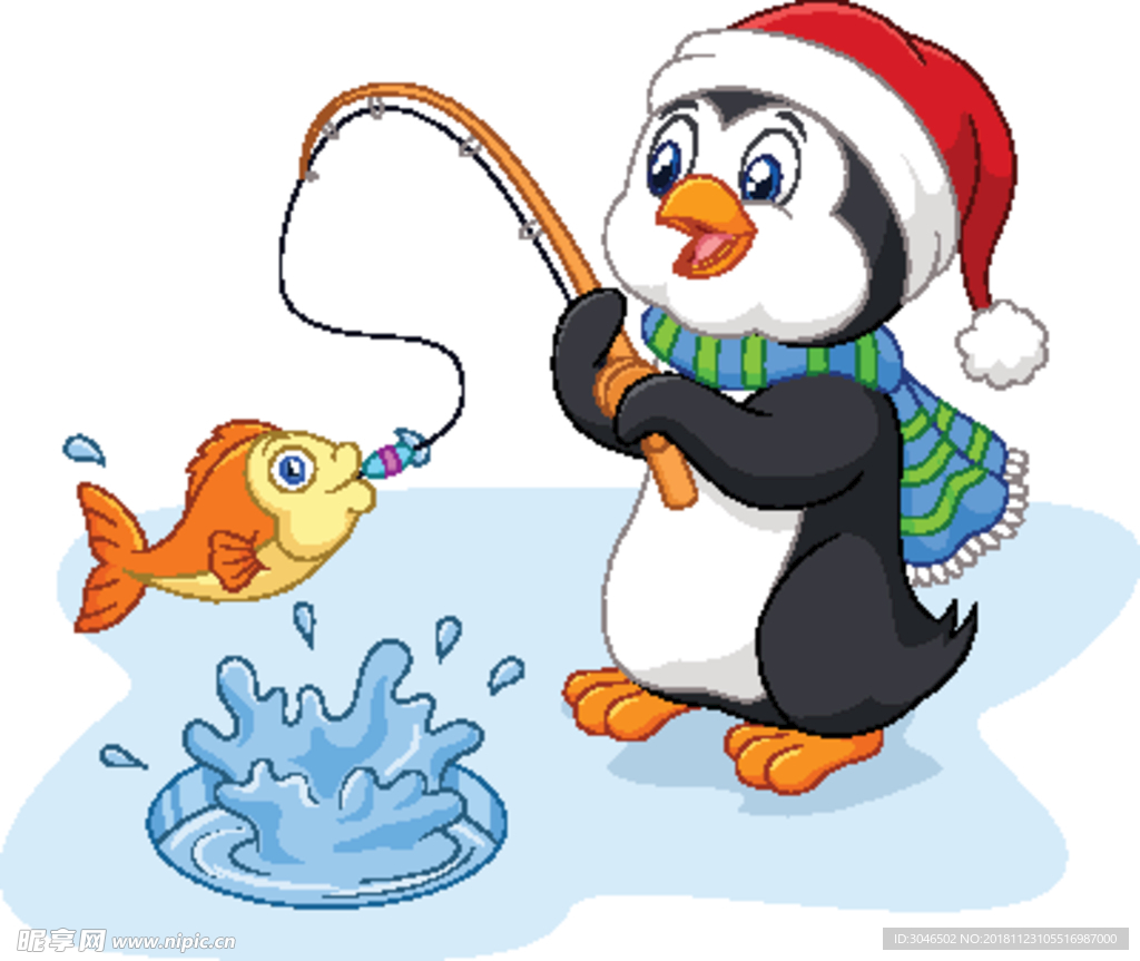 圣诞节企鹅钓鱼漫画