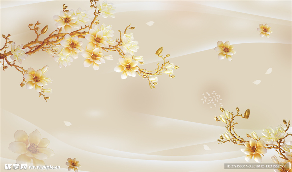 梦幻玉兰花朵电视背景墙
