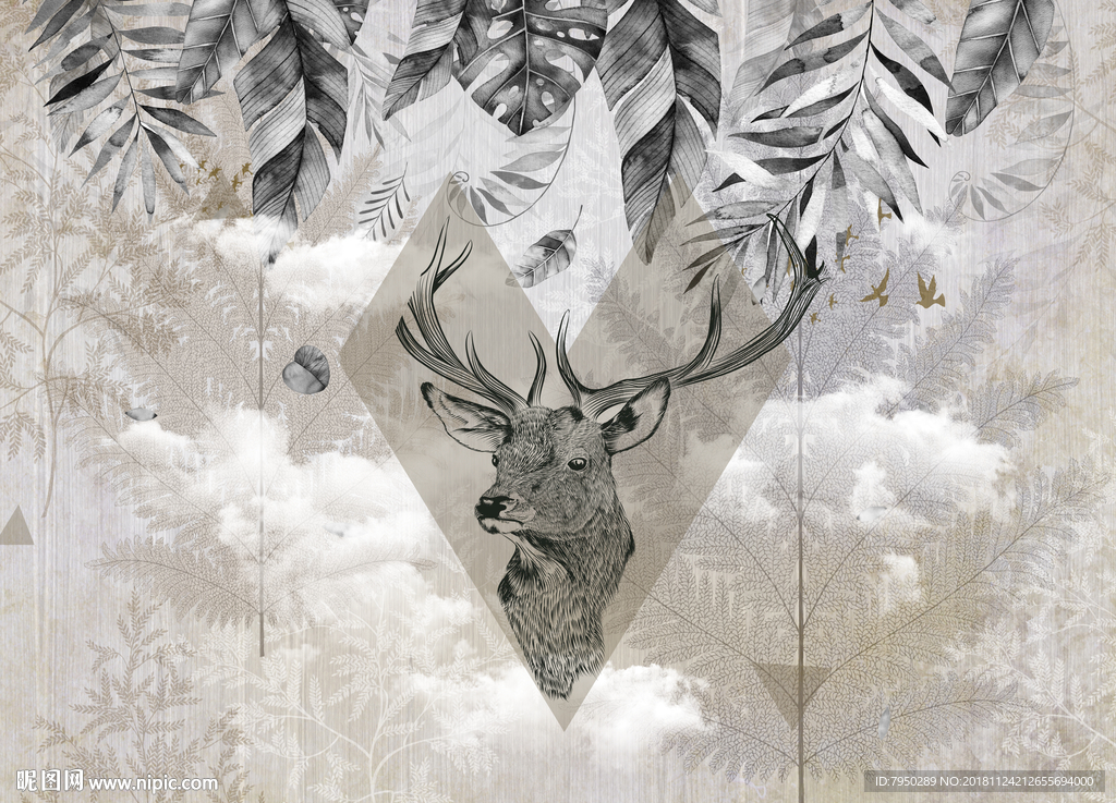 北欧简约麋鹿背景墙