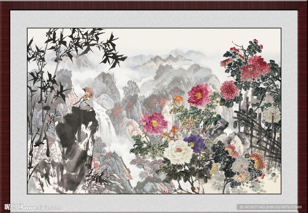 牡丹装饰画 国画竹子
