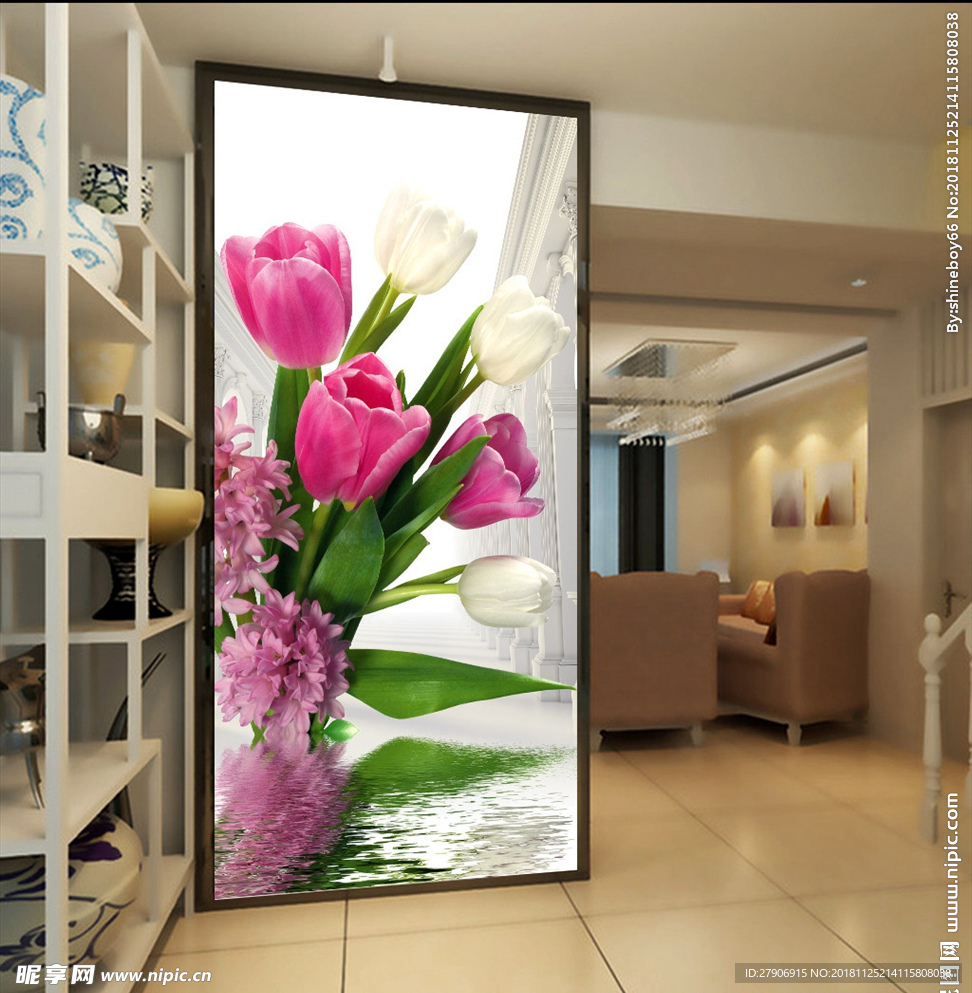 水中花蝶恋花现代3D玄关