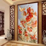 玉雕梅花花鸟图中式玄关