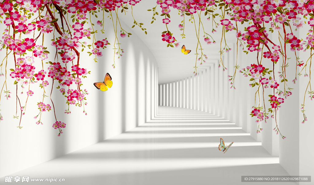 3D立体花藤蝴蝶背景墙