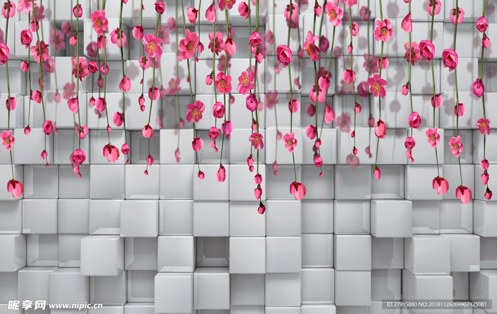 3D立体花朵花藤背景墙