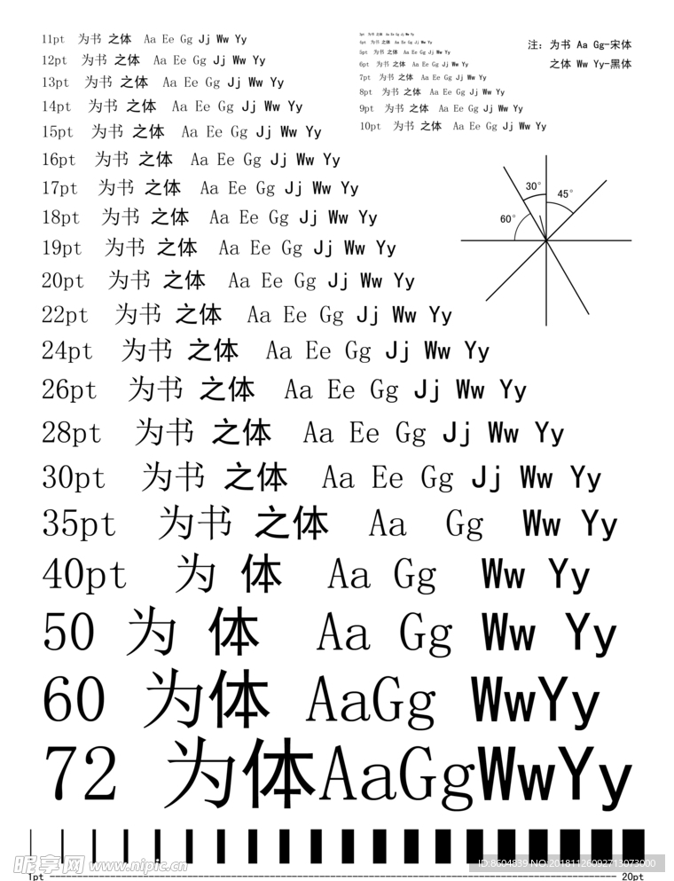 字号大小对照图