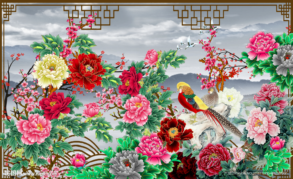 花开富贵背景墙