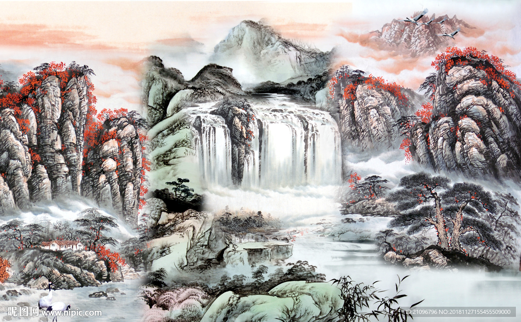 国画山水背景墙