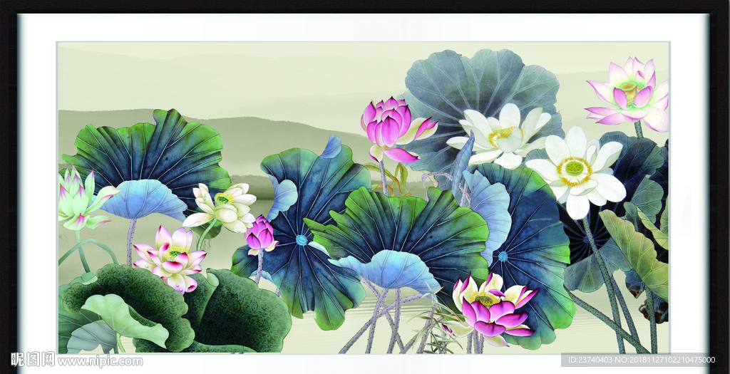 荷花山水画
