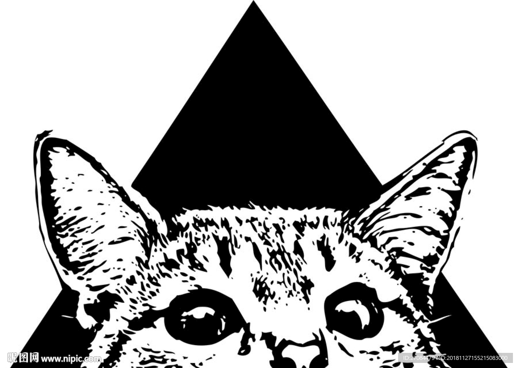 矢量潮牌三角形猫T恤图案印花