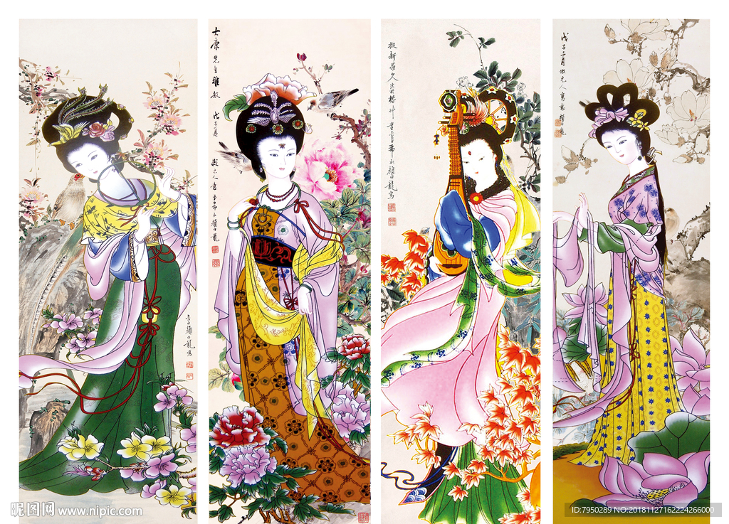 新中式古典仕女背景墙