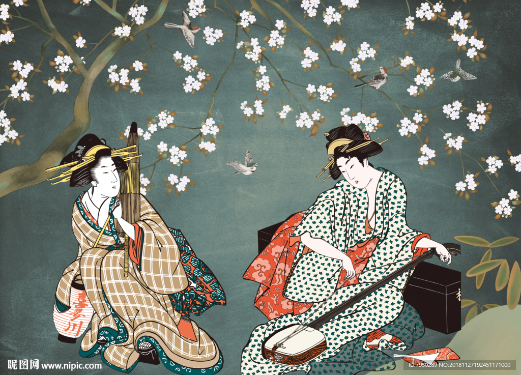 新中式古典仕女背景墙