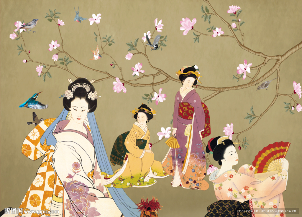 新中式古典仕女背景墙
