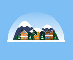 手绘冬天房屋雪景插画设计