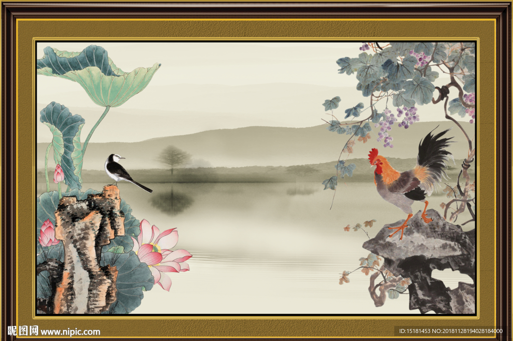 荷花中国画