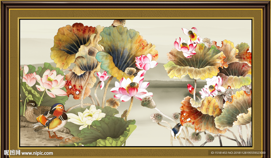 荷花中国画
