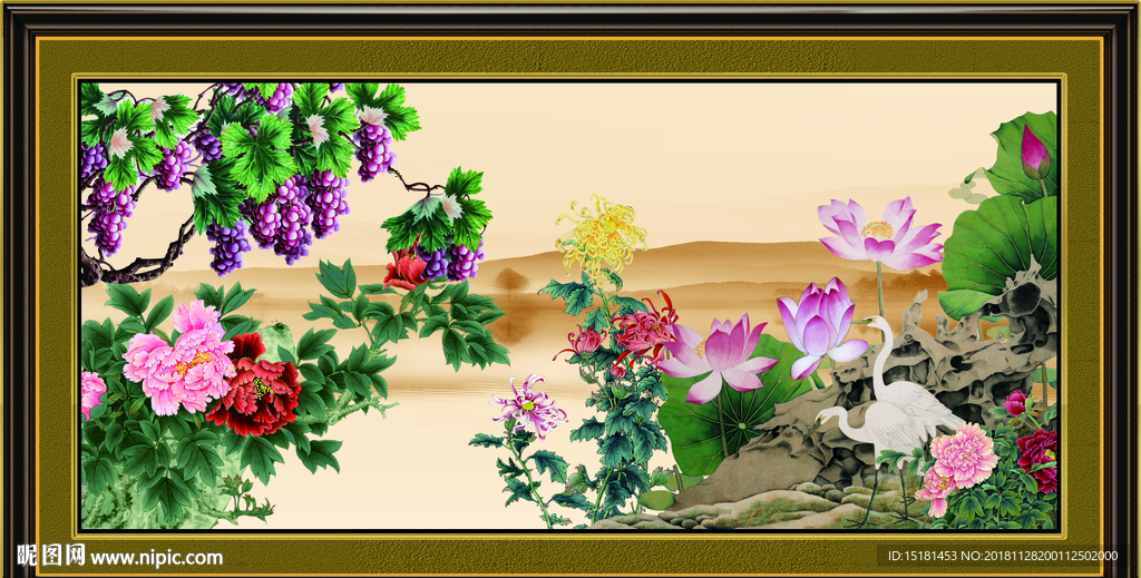 荷花中国画