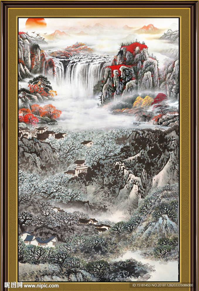 巨幅山水画 流水生财 山水瀑布