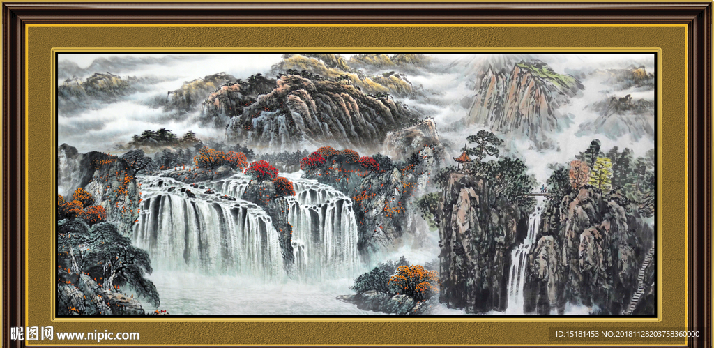 巨幅山水画 流水生财 山水瀑布