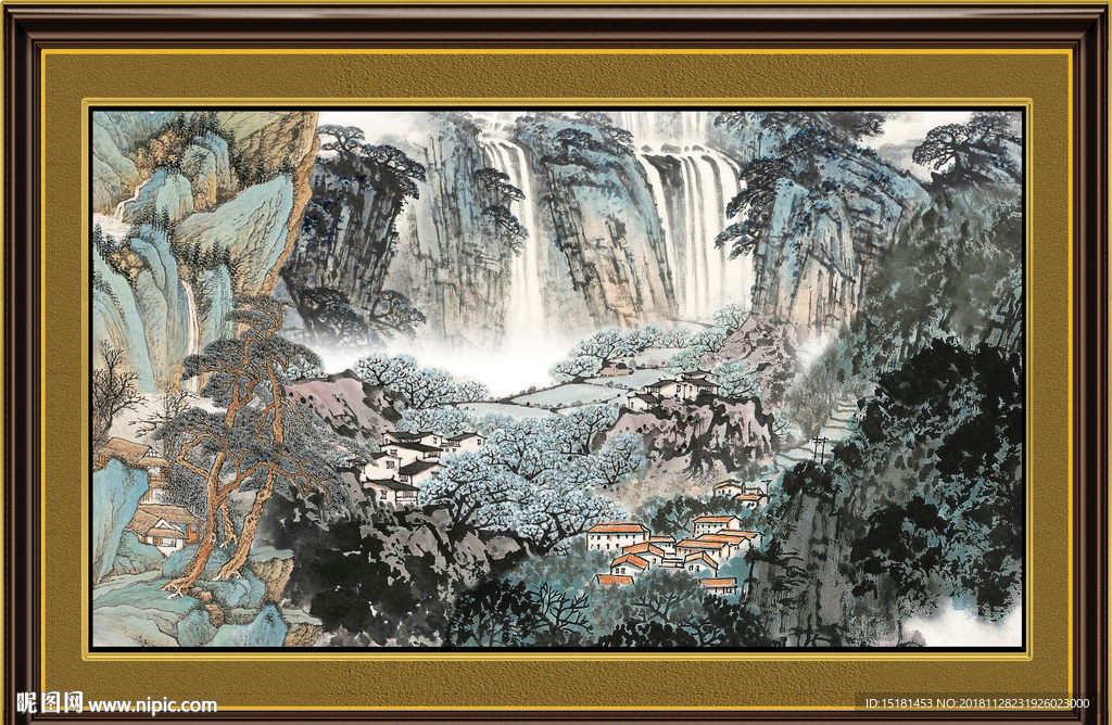 巨幅山水画 流水生财 山水瀑布