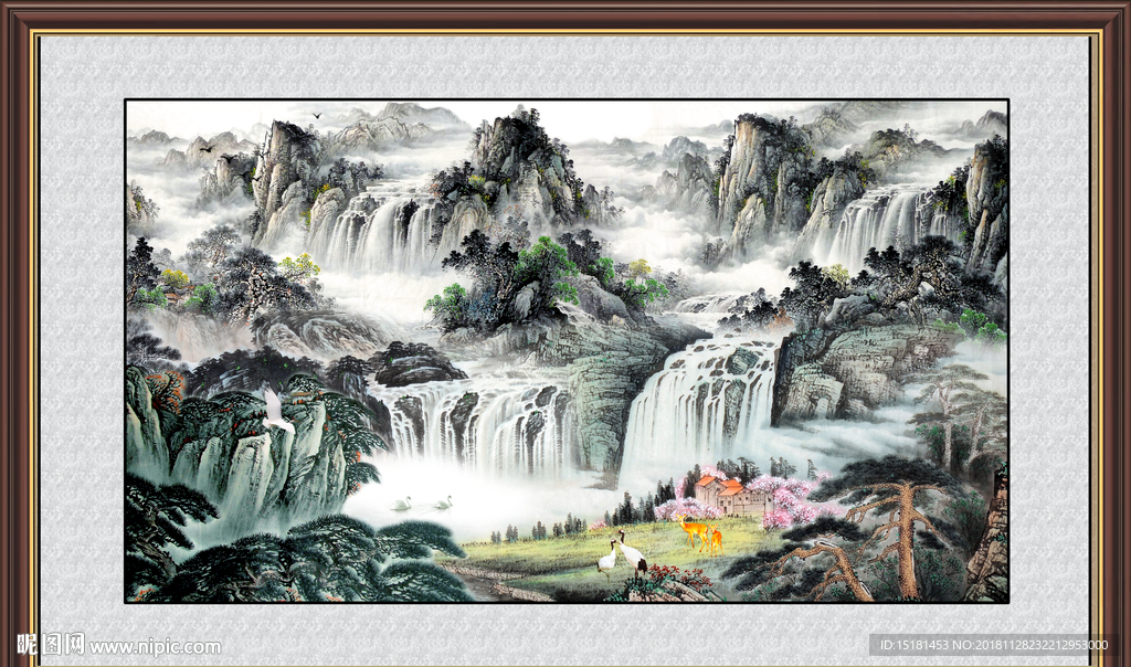 巨幅山水画 流水生财 山水瀑布