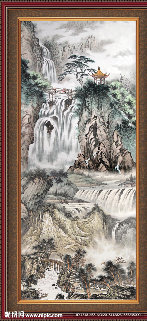 巨幅山水画 流水生财 山水瀑布