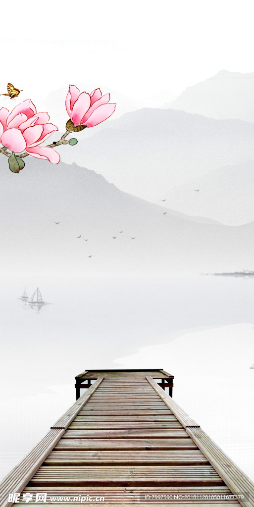 装饰画挂画壁画墙画三联画玉兰画