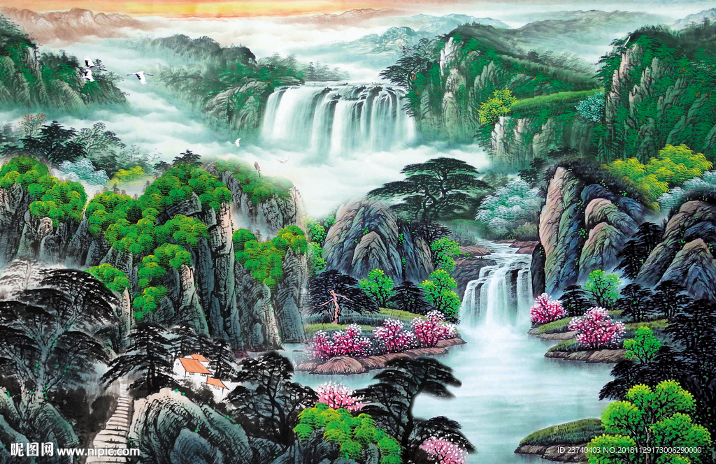 国画山水背景墙