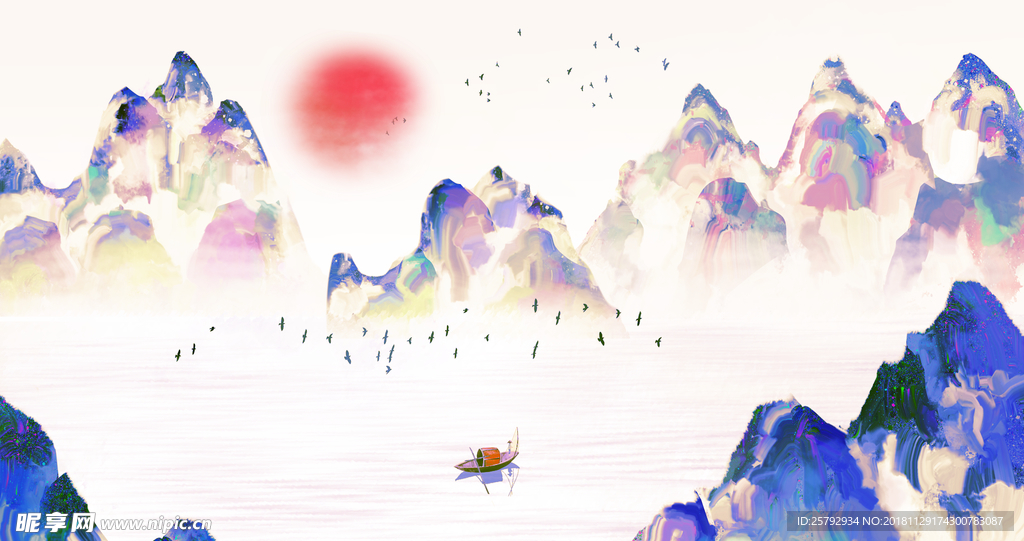 古风创意水墨山水插画