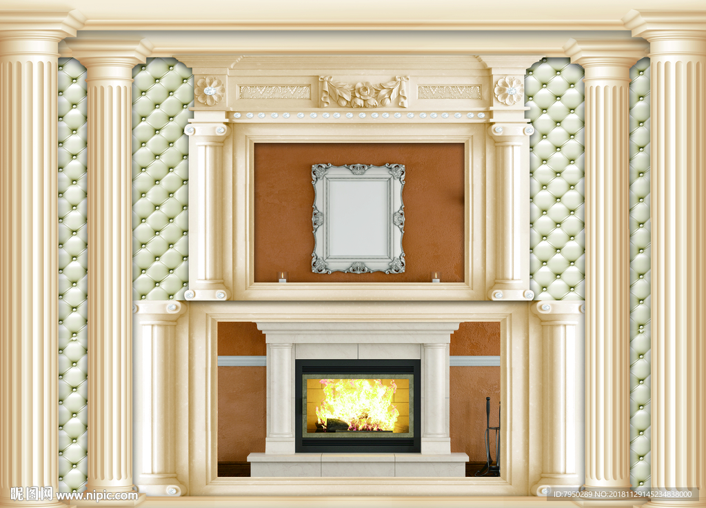 欧式罗马柱软包浮雕花朵麋鹿背