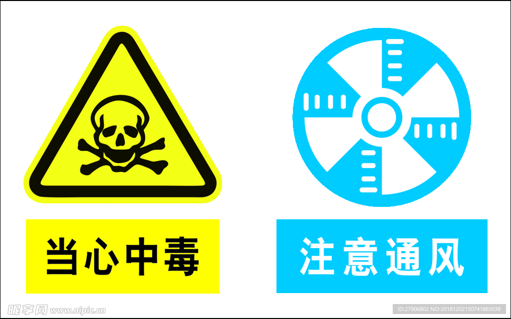当心中毒 注意通风 标识牌
