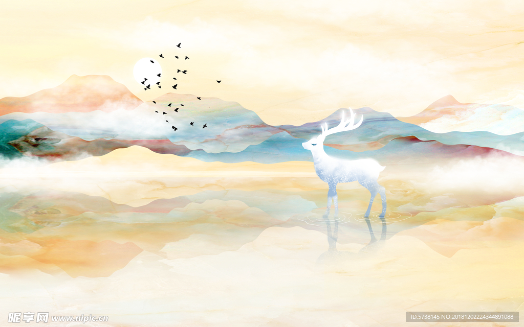 彩色麋鹿玄关屏风背景底纹素材艺