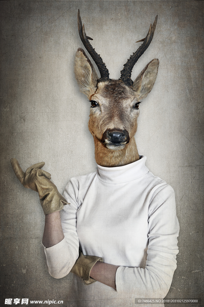 北欧抽象创意动物人身鹿图片